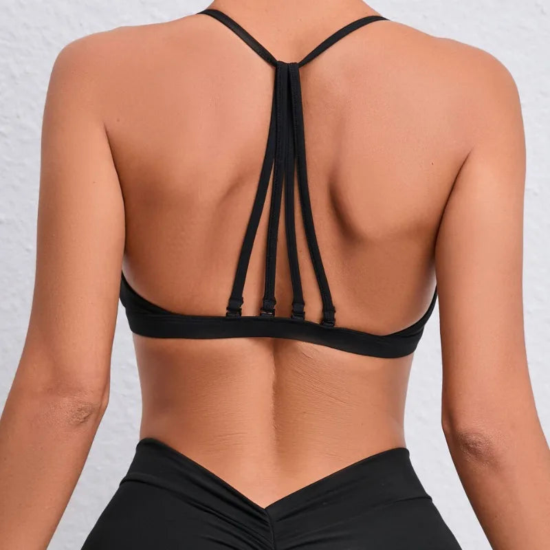Women's Detachable Strap Yoga Bra Top Seamless Racerback Sweat-Wicking High Support for Yoga Running & Low Impact Workouts