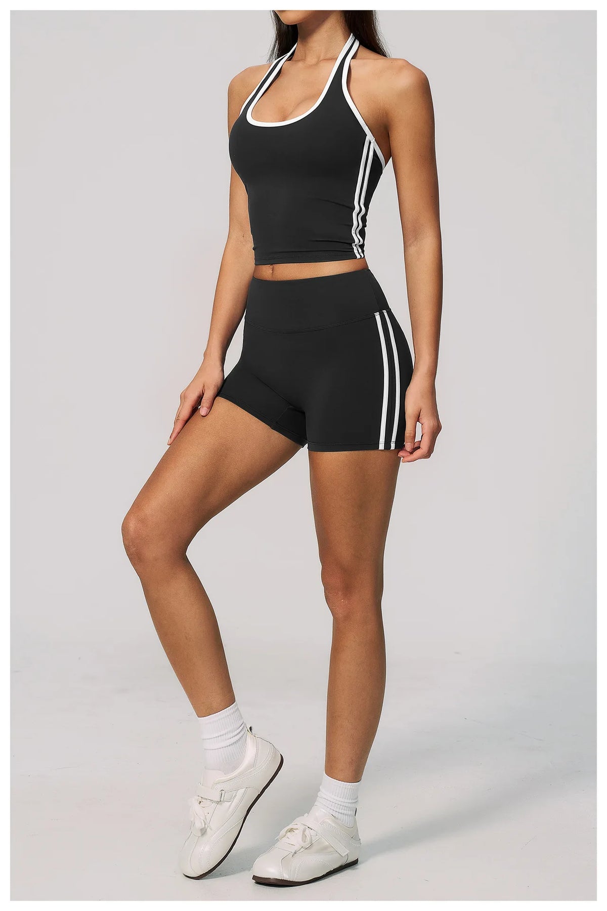 Naked Color Contrast Yoga Sets Women Hanging Neck Sports Vest Gym Clothes Breathable High Waist Shorts Fitness Suits Tracksuit