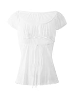 Women Summer Y2K Aesthetic Tops Lace Trim Cap Sleeve Low Cut Shirts Vintage Casual Sexy Tops and Blouses Female
