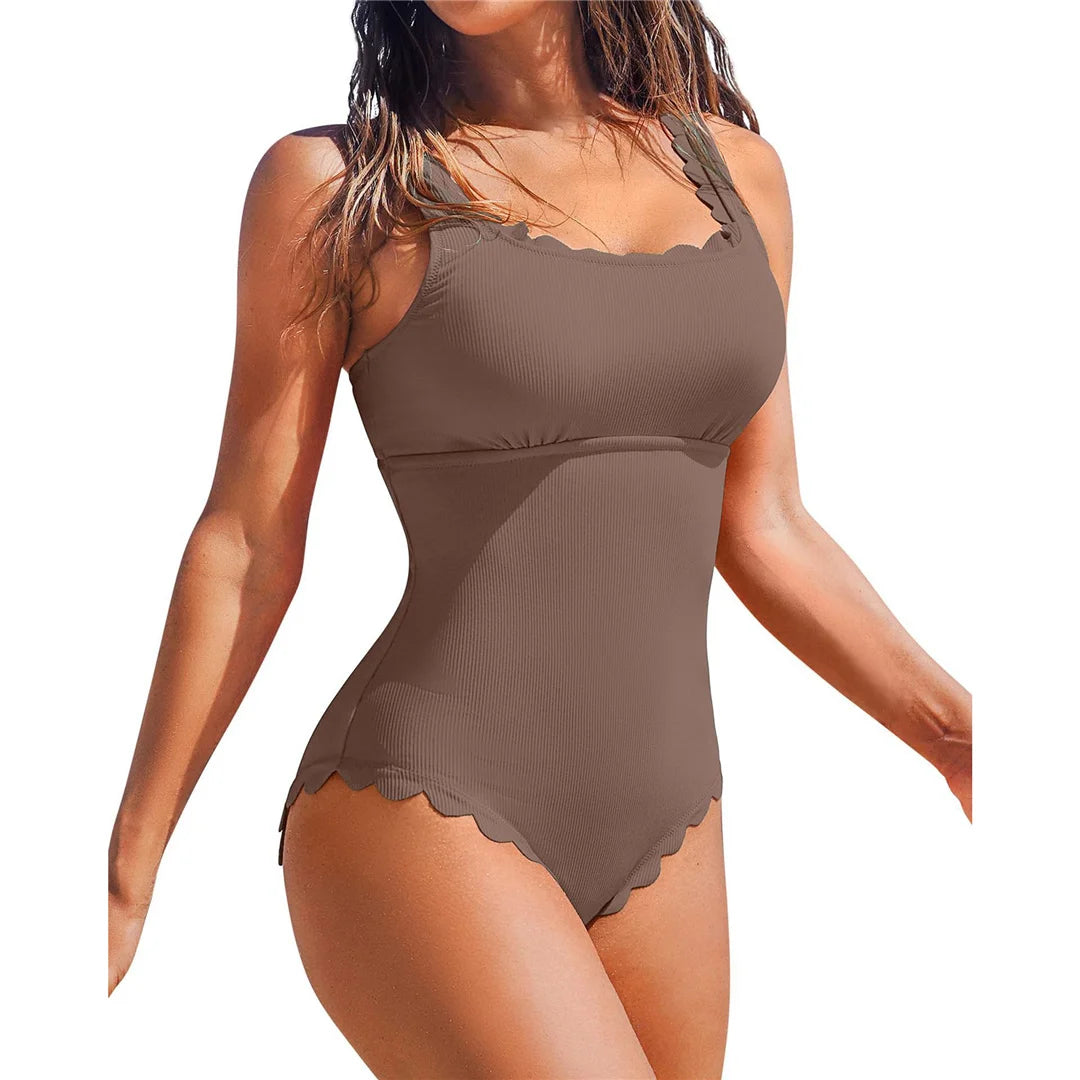 S - XXL 11 Colors Ribbed Frilled Women Swimwear One Piece Swimsuit Female Backless High Leg Cut Bather Bathing Suit Swim K7097