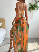 2024 Halter Criss Cross Bikini Tropical Print Swimsuit & Beach Dress 3 Piece Sexy Swimwear Women Bathing Suit Beachwear Summer
