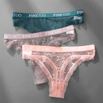 FINETOO Women Sexy Lace Low-Rise Thongs Letter Waist Transparent G-String Ladies Seamless Lingerie Hollow Out Perspective T-Back