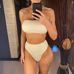 Sexy Wave Striped Bandeau High Waist Bikini Female Swimsuit Women Swimwear Two-Pieces Bikini Set Bather Bathing Suit Swim V5445