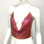 DEKA Bling Bikini Tops Deep V Neck Vest Backless Sequins Women Crop Top Night Club Diamonds Metal Tank Adjustable Halter Shiny