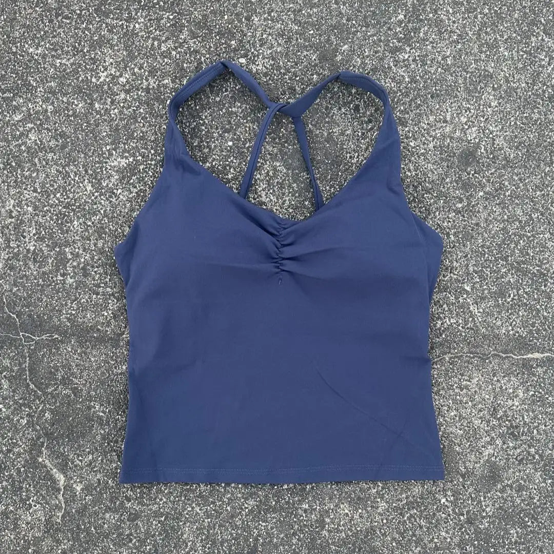 Solid Color Cross Back Tank Top Women Fitness Sport Bra Top Soft Tight Comprehensive Training Gym Yoga Underwear With Chest Pad