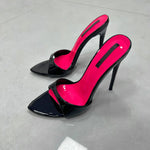 Patchwork Stiletto Heel Slippers Newest Pointed Open Toe One Strap Thin Heel Slip-on Sandals Sexy Big Size Dress Heels 12cm