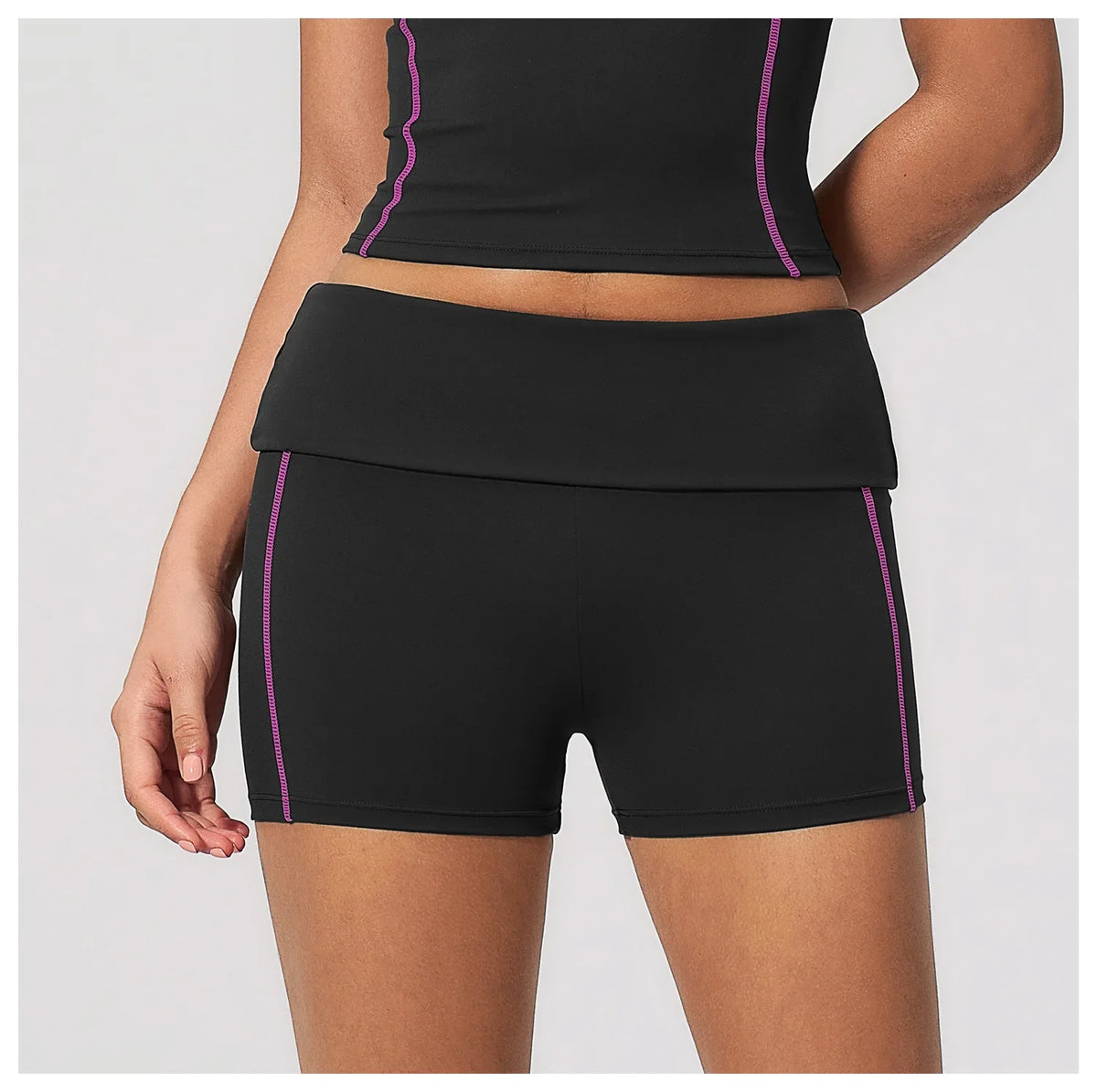 Quick Dry Contrast Color Yoga Shorts 2026 Tights Hip Lifting Workout Fitness Leggings High Waist Folded Running Athletic Shorts
