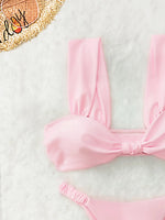 2026 Swimwear Women Halter Low Cut Bikini Set Solid Pleated Split Swimsuit Sexy Thongs Summer New Holiday Bathing Suit