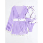 S - XL With Tassel Skirt Long Sleeve Bikini Women Swimwear Female Swimsuit Four-pieces Bikini set Bather Bathing Suit Swim V7060