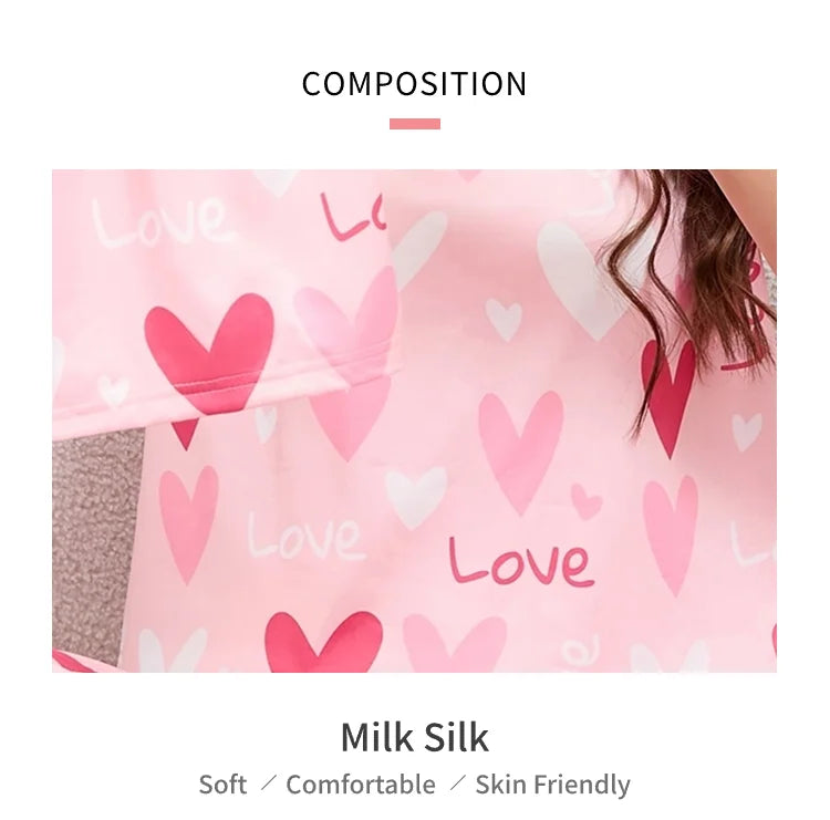 3-Piece Heart Print Pajama Women Sleepwear Home Clothes Short Sleeve Top with Shorts & Long Pants Pajamas Loungewear Short Suit