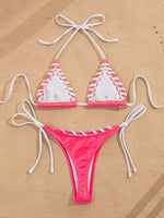 Sexy Pink Contrast Micro Bikini 2026 Mujer Women Braiding Rope Bandage Push Up Bra Triangle Swimsuit Beach Bathing Suit Swimwear