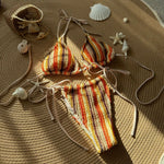 DEKA Tie-Up Bikini Set Bathing Suit Beachwear Women Sexy Swimsuits Halter Swimwear Padded Bra Thong Bottoms Female Bikin