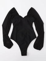 2026 Black Swimsuit One Piece Solid Long Sleeve Swimwear Women Bathing Suit Female Padded Swimming Summer Beachwear Bodysuit