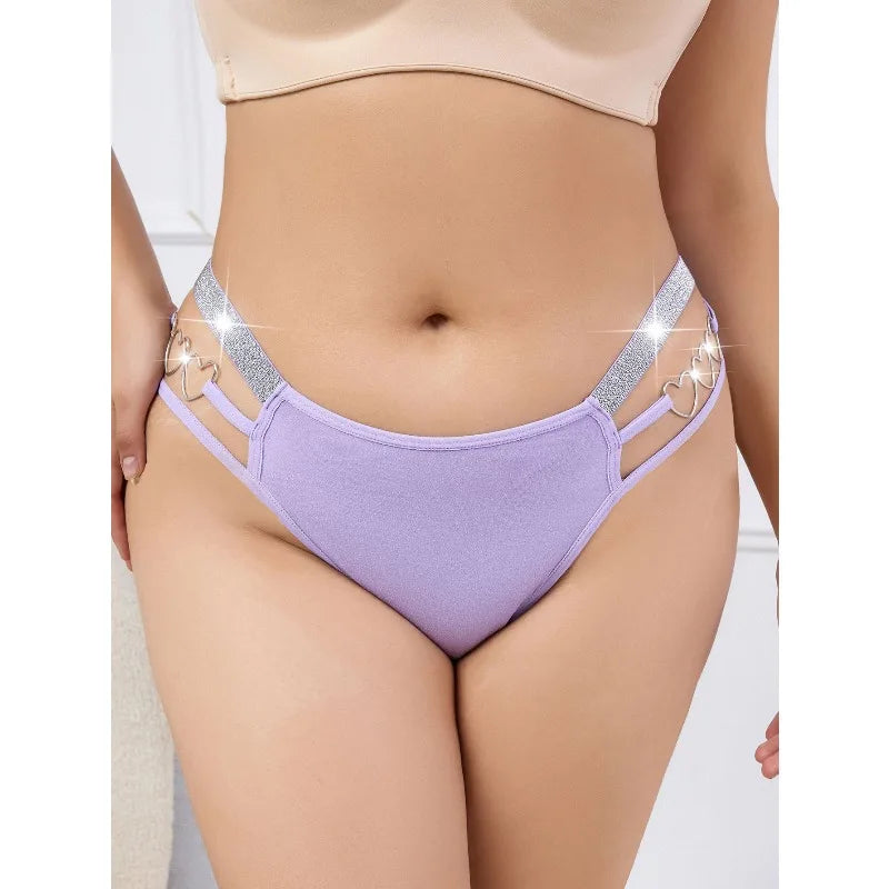 1pcs Plus Size Women Sexy Panties Low-Rise Hollow Out Ladies Briefs Silver Ribbon Underwear Solid Comfortable Underpants XL-4XL