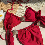 Metal Shell Halter Strappy High Cut Bikini Female Swimsuit Women Swimwear Two-pieces Bikini Set Bather Bathing Suit Swim Lady