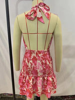 Sexy Red Floral Print Backless Summer Women Boho Mini Dress Bodycon Sleeveless Beach Lace Up Bowknot Dropshipping Dress Sundress