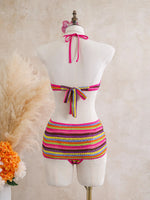 Sexy Black Stripe Knitted One Piece Swimwear Skirts Sets 2026 Women Metal Circle Hollow Out Backless Bathing Suit Thong Swimsuit