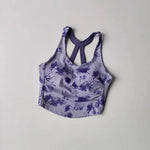 Women's Elegant Printed Yoga Sports Vest Shock Resistant Fitness Outerwear Beautiful Back Cross Shaped Design