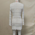 S - XL Long Sleeve Hollow Out Crochet Knitted Tunic Beach Cover Up Cover-ups Beach Dress Beach Wear Beachwear Female Women K5542