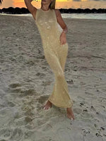 Sexy Glitter Backless Knitwear Tank Dress Sleeveless Slim Fishtail Dresses 2025 Women's Party Evening Vestidos Maxi Dress