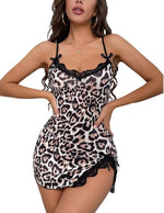 New Sexy Black Nightgown for Women Red HeartLove Print Satin Lace Trim Mini Chemise Adjustable Spaghetti Strap Lingerie