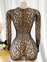 Women Sheer Mesh Long Sleeve Beach Cover Up, Sexy See-Through Fishnet Dress, Solid BodyconFor Summer Beach Party