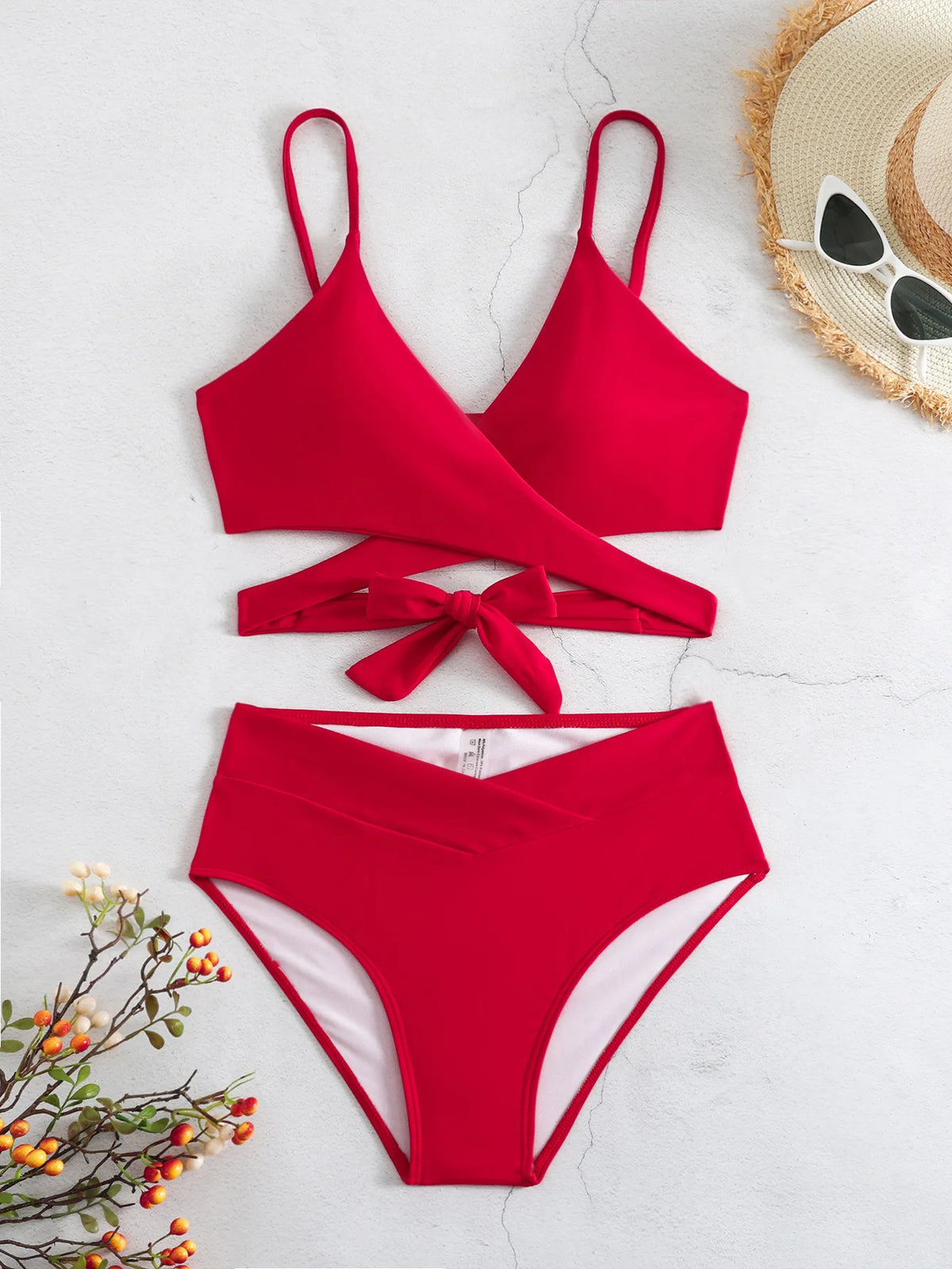 Cross Wrap High Waist Bikini Sets Sexy Red Brazilian Biquini Swimsuit Two Pieces Swimwear Women 2024 Bathing Suits Beach Wear