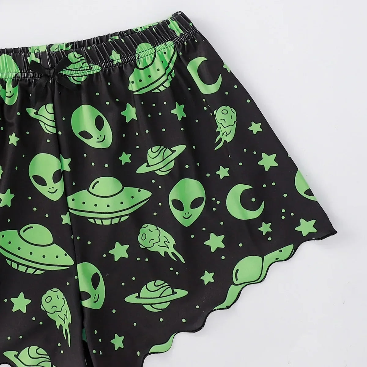 Sexy Alien Print Sling Sleepwear Women's Pajamas Set V-Neck Pyjamas Female Homewear Sleeveless CuteTop And Shorts