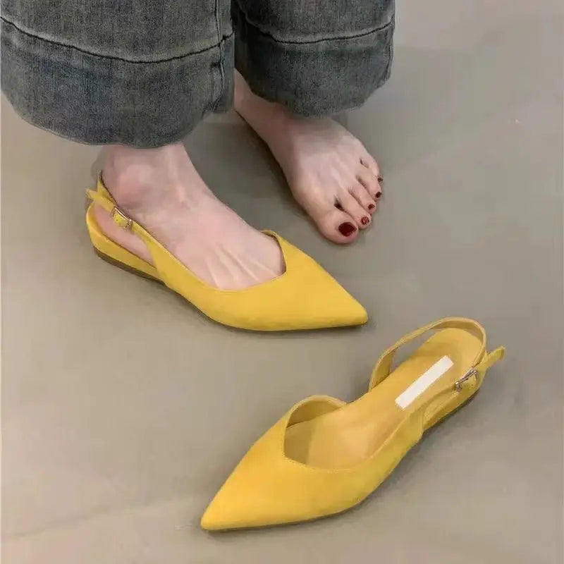 Concise Pointed Toe Square Low Heels Women Sandals Elegant Slingbacks Banquet Party Mule Shoes 2026 New