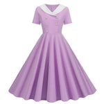 Women Prom Party Dress Vinatge 50s Evening Dress A-line Big Swing Short Sleeve V Neck Fake Double-breasted Lady Midi Dress