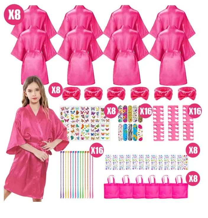 6-15Pcs Spa Party Robes for Girls Supplies Favors Kids Gowns Robe Soft Spa Headband Sleepover Birthday Party