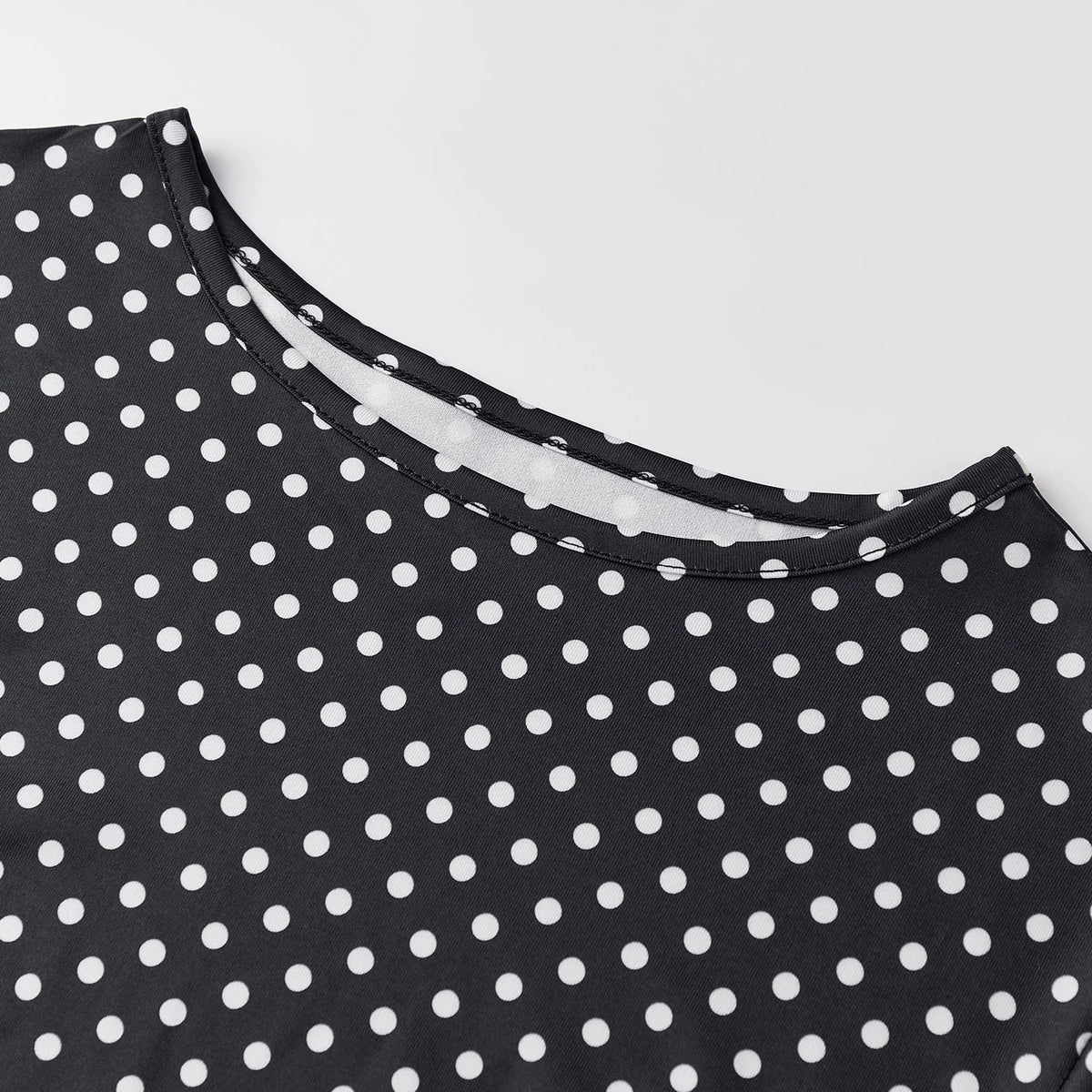 Women's Fashionable Dot Print Crew Neck Slim Fit Crop T-shirts Spring Summer Lone Bell Sleeve Tops