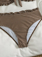 Vintage Coffee Plaid Print Bikini Set Women Bandeau Front Tie Push Up Bra High Waist Swimwear 2026 Beach Bathing Suit Swimsuit