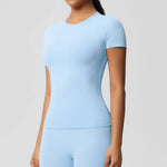 Women Gym Tops Running Sports T Shirts Breathable Summer Yoga Tops Shirts Short Sleeve Fitness Elastic Sports Top Active Top Tee