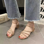 Fairy Style Rhinestone Thick Heel Sandals Women's Summer Versatile Square Head Skirt One Strap Two Wear Slip-On Shoes