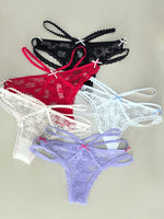 Sexy Lace Thong Double Strap Women's Panties Low Waist Transparent Flower See Through Hollow Out Low Waist G-Strings Underwear