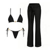 Black 3Pc Button Bikini Sexy Swimsuit Women 2026 New Swimwear Lace Skirt Swim Suit Push Up Bathingsuit Bandeau Biquini Beachwear