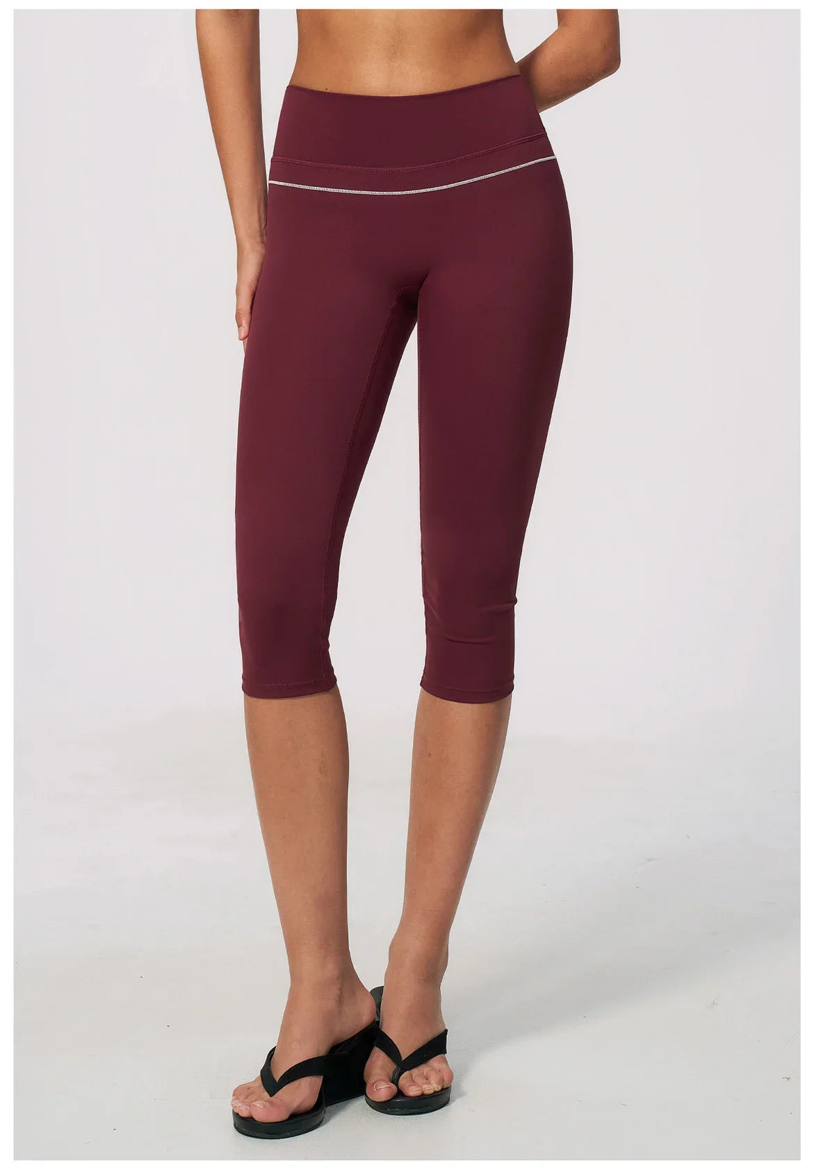 Hip Lifting Midi Length Yoga Pants Women Contrast Color Gym Sports High Waist Capri Trousers Breathable Fitness Running Leggings