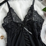 Tulle Suspenders Exquisite Lace V-Neck Nightdress Women's Underwear Semi-transparent Thong Dress Set Lingerie Nightgowns