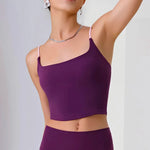 Women's Sexy Backless Yoga Sports Vest Fixed One-Piece Cup Contrast Suspender Beautiful Back Fitness Bra for Active Wear