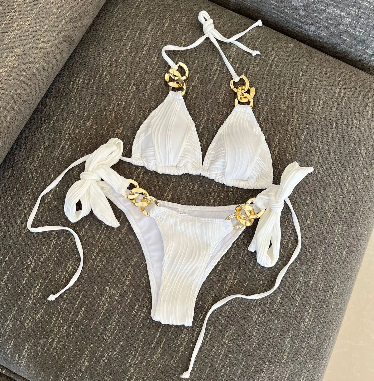 DEKA Women Brazilian String Halter Chain Bikini Set Solid Swimsuit New Linked Swimwear Strappy Bathing Suit Two Piece Beach