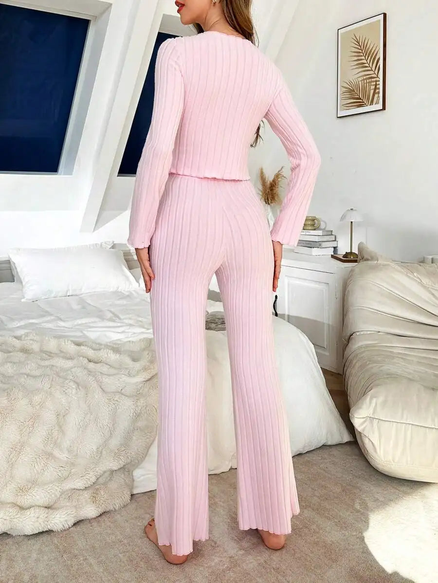 Autumn Winter Warm Sleepwear Women's Pajamas Set for Sleeping Long Sleeve Tops and Long Trousers Suit Home Clothes Lounger
