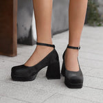 2026 Spring Style Suede Women's Thick-Soled High Heels with Ankle Buckles Women's High Heels Sizes 34 - 48