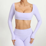 Women Crop Tops Yoga T-shirts Solid Sports Top Long Sleeve Running Shirts Quick Dry Fitness Gym Sport Gymwear