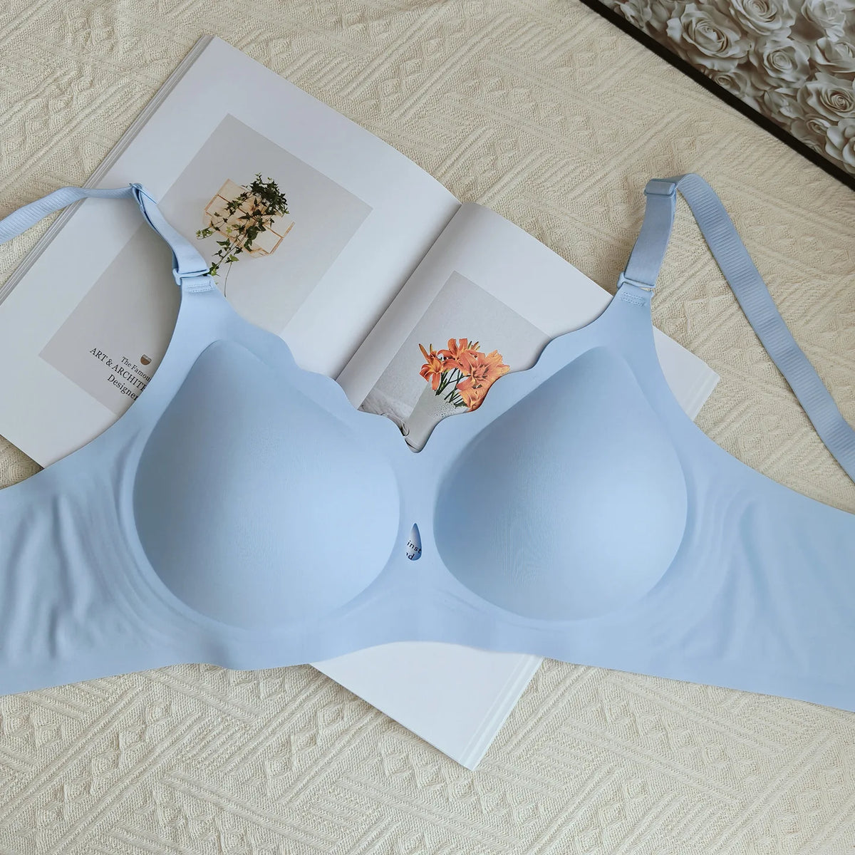 Wireless Comfortable Bra Large Cup Seamless Anti-Sagging Back Smoothing Underwear Soft Women's Hollowed-Out Full Cover Bras