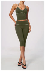 Summer Back I Shaped Sports Bra Sexy Deep V Neck Contrast Color Slimming Yoga Tank Top Outdoor Workout Fitness Gym Running Vest