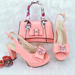 Doershow beautiful Italian Shoe and Bag Set New Shoes and Bag Set In Italy pink Color Italian Shoes with Matching Bags HFG1-23