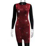 XS-2XL 15 Colors Rhinestones Fishnet Dress O-Neck Grid Swimsuit Bikini Cover Up Beach Pool Party Cover-ups for Swimwear Women