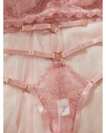 Toucheart Sexy Lingerie Comfortable Ultra-Thin Sexy Lace Printing Patchwork Mesh Semi-Transparent Push-Up Pink Underwear Set New