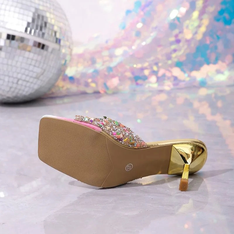 2026 Summer New Large High Heel Sandals Stiletto Comfortable Gold 43 Buckle Decorative Women's Shoes